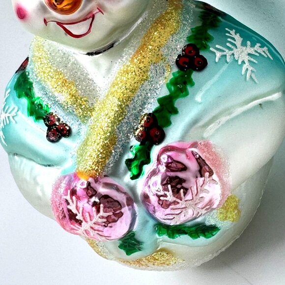 Christopher Radko 1998 Jolly Wrap Jr Frosty Snowman Glass Christmas Ornament 4" - Picture 6 of 7